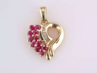 Brand New 2/3ct Ruby & Diamond 14K Yellow Gold Heart Pendant Necklace 