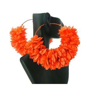 Orange Basketball Wives Flower Shape Hoop Earrings Lady Gaga Paparazzi