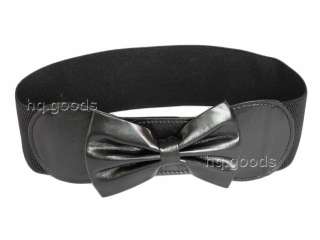 Bow Buckle Stretch Elastic Bounce Waist Belt Black M XL  