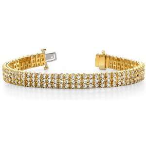  18k Yellow Gold, Classic Three Row Diamond Bracelet, 8.75 