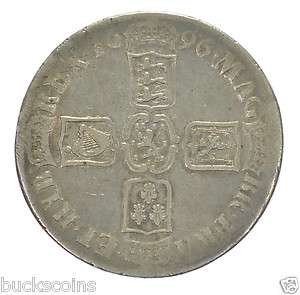 1696 CROWN GEI for DEI SILVER COIN FROM WILLIAM III aVF  