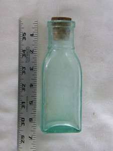 Vintage Pharmacy Bottle with Cork Blue Green 1715  
