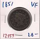 1851 Braided Hair Large One Cent Very Fine 12559+