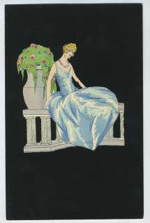 unsg LYETT Art Deco Pochoir Glamour Lady 1920s postcard  