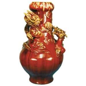  Chinese red dragon vase   ceramic