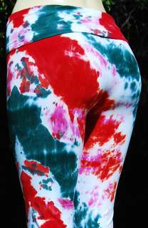 New HAPPY TIE DYE YOGA PANTS Green Red White Pink AMERICAN APPAREL 