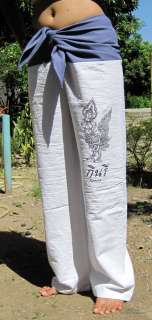 Indian Tie Style Yoga Pants Thai Kinnaree Art White szM  