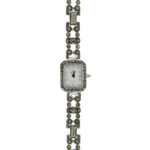  Sterling Silver Marcasite Square Link Watch Jewelry