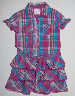 JUSTICE   Girls Pink & Blue Plaid Dress with Ruffles   Size 12  