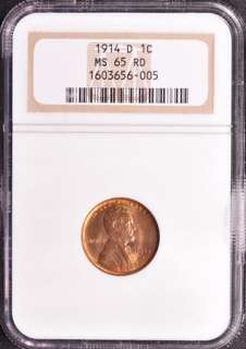 1914 D LINCOLN BRONZE 1C NGC MS 65 RD  