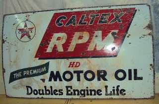 VINTAGE PETROL STATIONS CALTEX RPM MOTOR OIL PORCELAIN SIGN HUGE LIFE 