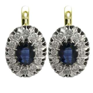 14k Yellow White Gold Diamond & Sapphire Earrings E924  