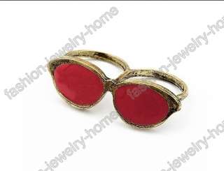 Fashion Red Black Eyeglass Two Finger Retro Bronze Ring  