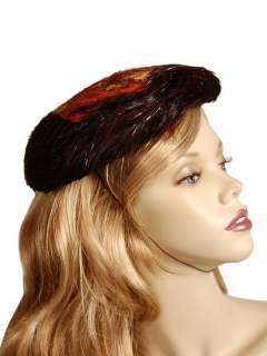Vintage Brown & Orange Pheasant Feather Tip Hat 1940S  