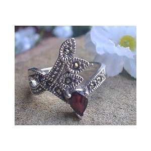  Sterling Silver Marcasite Garnet Ring size 9.5 Jewelry