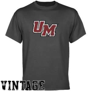  NCAA UMass Minutemen Charcoal Distressed Logo Vintage T 