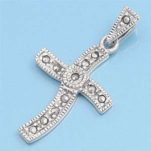 Sterling Silver and Marcasite Pendant   Curved Cross 