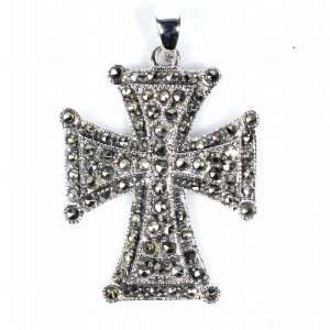    Sterling Silver Tribal Design Cross Marcasite Pendant Jewelry