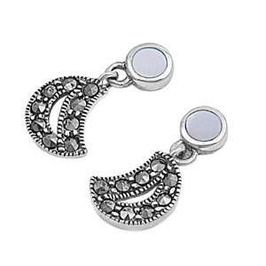  Marcasite Earrings with Mother of Pearl   19 mm Jewelry