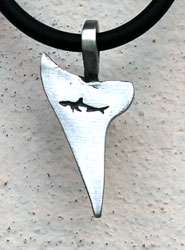 SHARK tooth Sea life SILVER Pewter Pendant w PVC Choker  