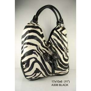  New Women Handbag Purses Zebra Print Heart Tassel Bag 