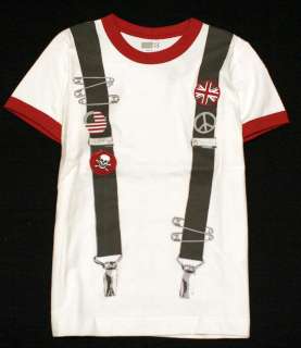 Crazy8 Suspender Punk Oi Union Jack American Flag Skull Ringer T Shirt 