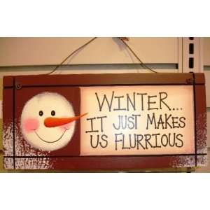  RED Winter Snowman Wall Hanger Country Snow Christmas 