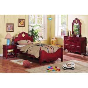   pc cherry finish wood twin size kids bedroom set