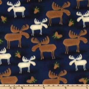  60 Wide Wonderama Fleece Moose Allover Navy Fabric By 