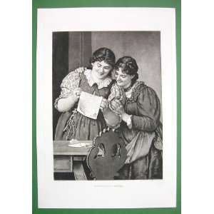  RUSTIC Girls Maidens Reading First Love Letter   VICTORIAN 