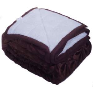  King Size ~ Dark Brown Quilted Soft Borrego Sherpa Blanket 