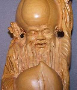 Shou Xing Chinese God of Longevity Wood Carved Statue  
