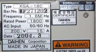 Daihen XGA 18C RF Generator 1800 W @ 1.6 MHz  