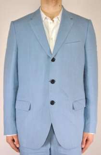 Authentic $2133 Gianfranco Ferre 100% Linen Light Blue Suit US 38 EU 