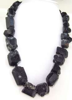 Rare Black Tourmaline Quartz Gemstone Necklace 17 25mm  