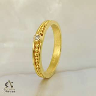 22K Gold & Genuine 0.027 ct Diamond Granulation Ring  
