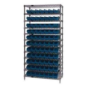  24x36x74 Chrome Wire Shelving With 77 4H Shelf Bins Blue 