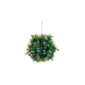 16 Wintry Pine Kissing Ball with Red Berries, Cones & Holly Leaves 