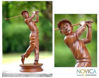 GOLF PLAYER~Hand carved Wood Sculpture~Bali ART Statue  