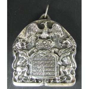  Henryk Winograd Judaica Silver Pendant 2 Lions & Tablet 