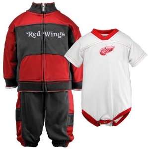   Detroit Red Wings Infant Black Red 3 Piece Creeper, Jacket & Pants Set