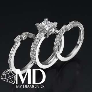 00 CT CERTIFIED PRINCESS CUT DIAMOND ENGAGEMENT WEDDING SET 14K RING 