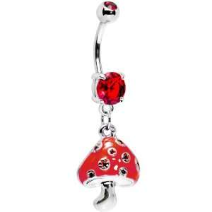  Ruby Red Gem Magic Mushroom Dangle Belly Ring Jewelry