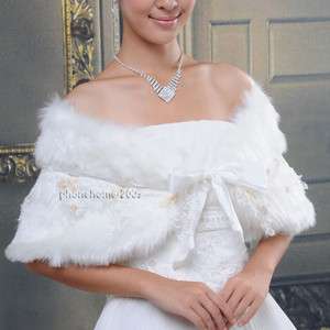 Bridal Ivory Faux Fur Bow Flower Wrap Shrug Bolero Coat Wedding Party 