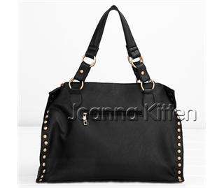 Large Vintage Black PU Leather Handbag Shoulder bag Tote Messenger bag 