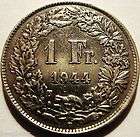 1944 Switzerland 2 Franc 1 Franc 5 Rappen coins  