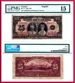PMG CHF15 1935 $25 Bank of Canada King George & Queen Mary English 