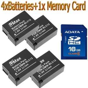DMW BLC12 Replacement Lithium Ion Batteries+ADATA 16GB Class 6 SD/SDHC 