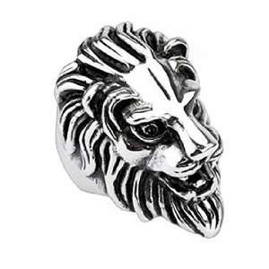    Polished Stainless Steel Biker Ring For Men   Lion Design Jewelry