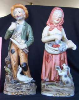 Old Estate Ceramic Statues 2 Peasants Hummel Style; Quality, Not 